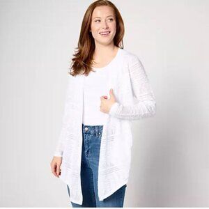 Joan Rivers Open-Front Crochet Sweater Cardigan-White, Medium